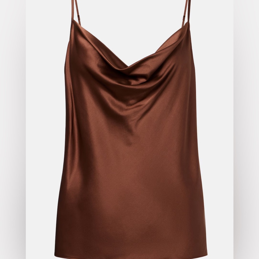 Elegant Brown Satin Cowl Neck Top